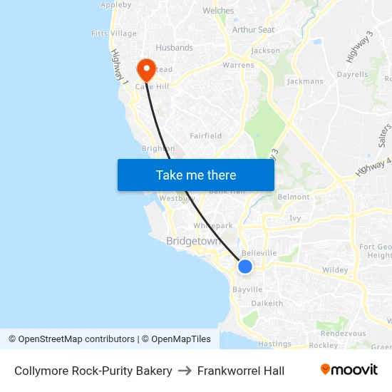 Collymore Rock-Purity Bakery to Frankworrel Hall map