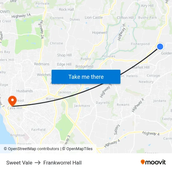Sweet Vale to Frankworrel Hall map