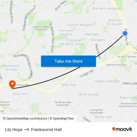 Lily Hope to Frankworrel Hall map