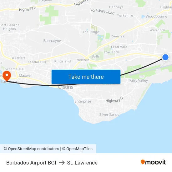 Barbados Airport BGI to St. Lawrence map