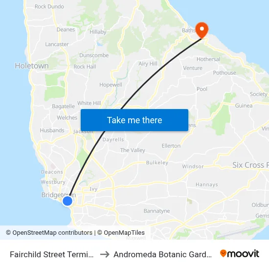 Fairchild Street Terminal to Andromeda Botanic Gardens map