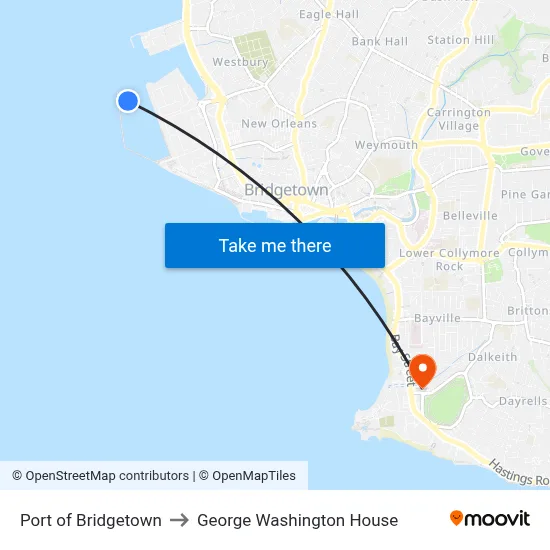 Port of Bridgetown to George Washington House map