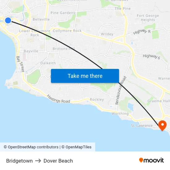 Bridgetown to Dover Beach map
