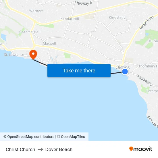 Christ Church to Dover Beach map