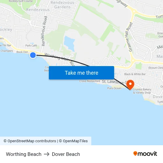 Worthing Beach to Dover Beach map