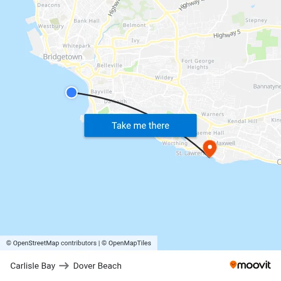 Carlisle Bay to Dover Beach map