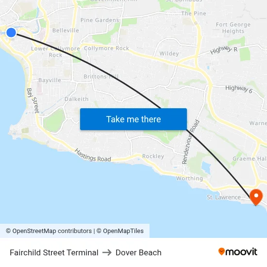Fairchild Street Terminal to Dover Beach map