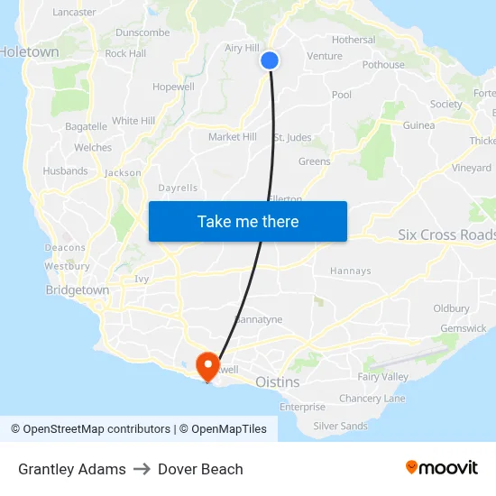 Grantley Adams to Dover Beach map