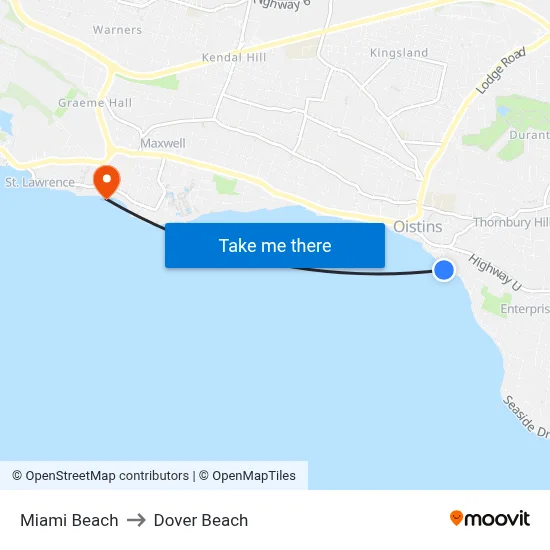 Miami Beach to Dover Beach map