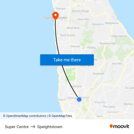 Super Centre to Speightstown map