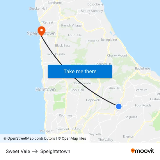 Sweet Vale to Speightstown map