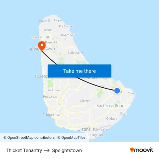 Thicket Tenantry to Speightstown map