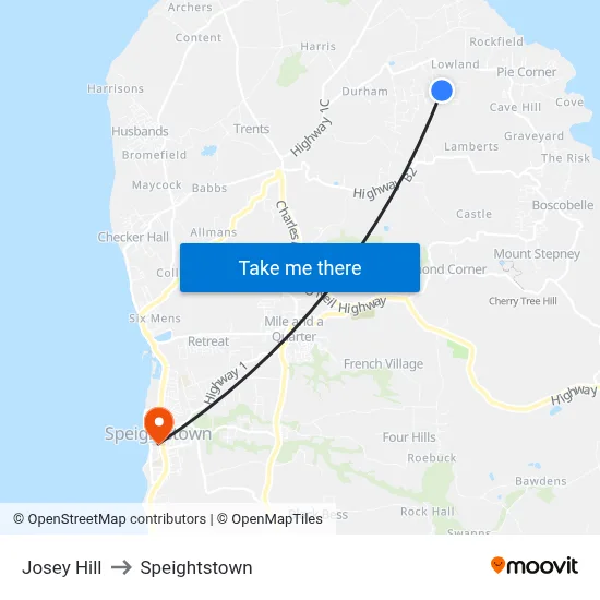 Josey Hill to Speightstown map