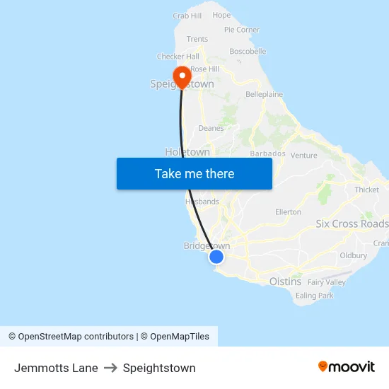 Jemmotts Lane to Speightstown map