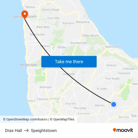 Drax Hall to Speightstown map