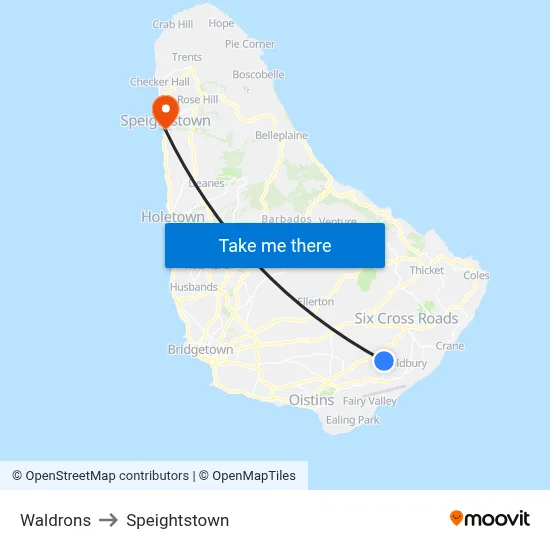 Waldrons to Speightstown map