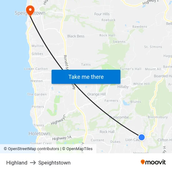 Highland to Speightstown map