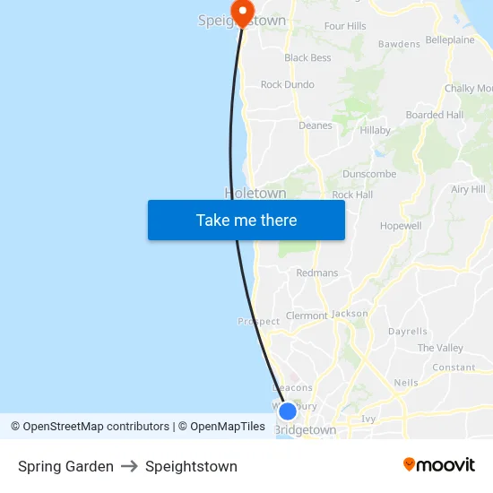 Spring Garden to Speightstown map