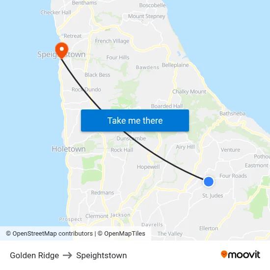 Golden Ridge to Speightstown map