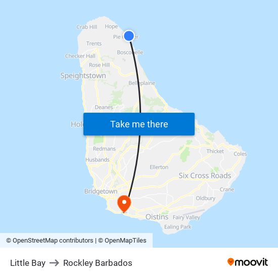 Little Bay to Rockley Barbados map