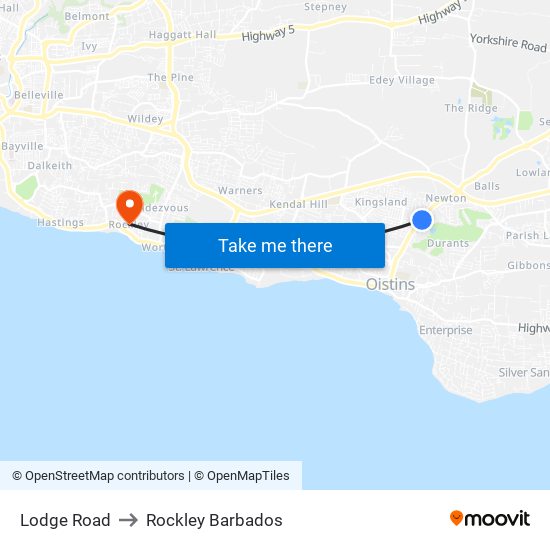 Lodge Road to Rockley Barbados map