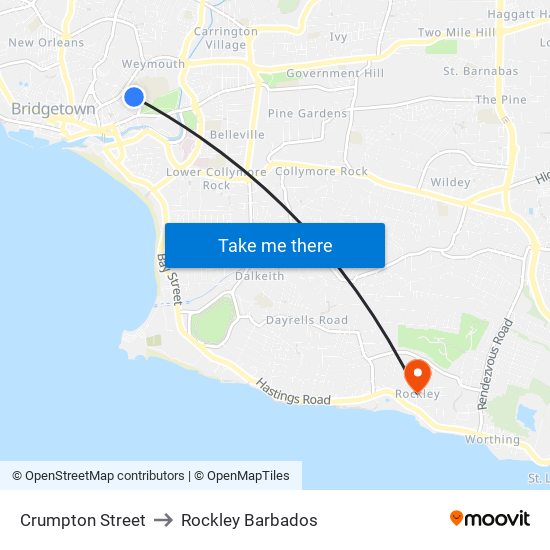 Crumpton Street to Rockley Barbados map