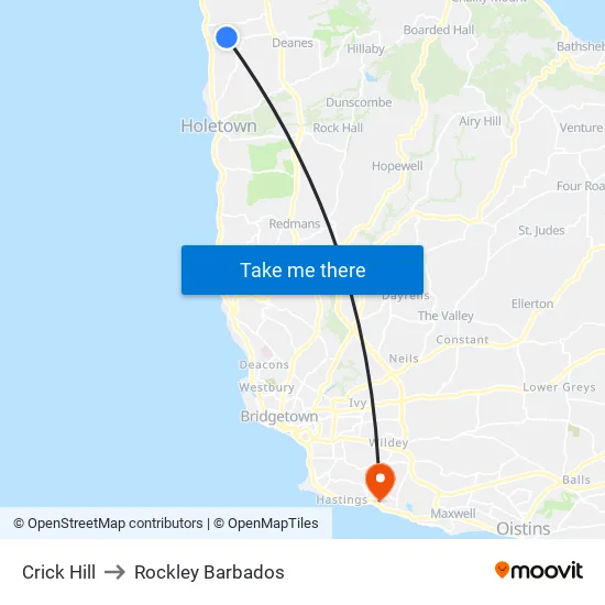 Crick Hill to Rockley Barbados map