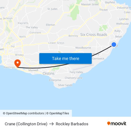 Crane (Collington Drive) to Rockley Barbados map