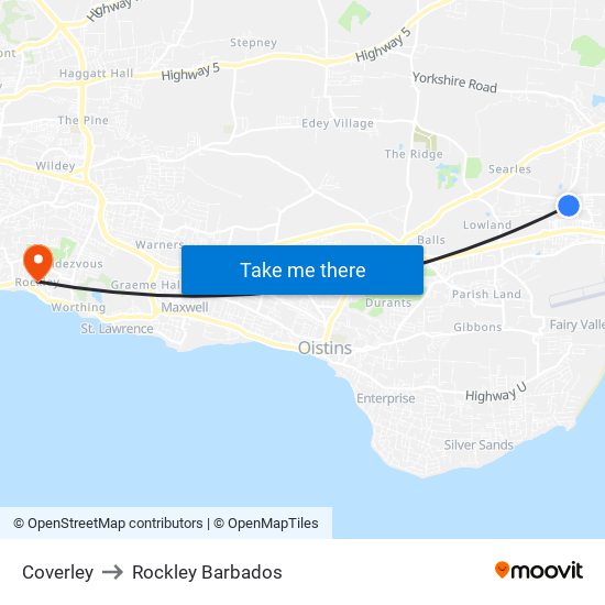 Coverley to Rockley Barbados map