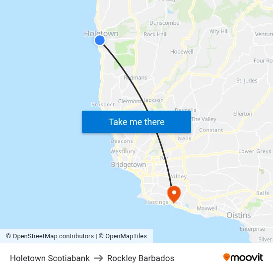 Holetown Scotiabank to Rockley Barbados map