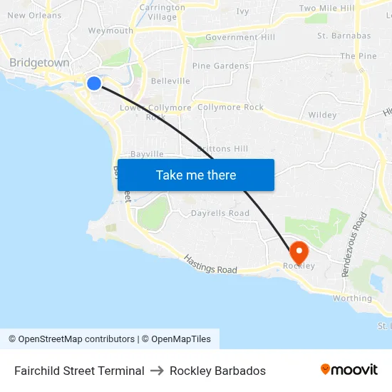 Fairchild Street Terminal to Rockley Barbados map