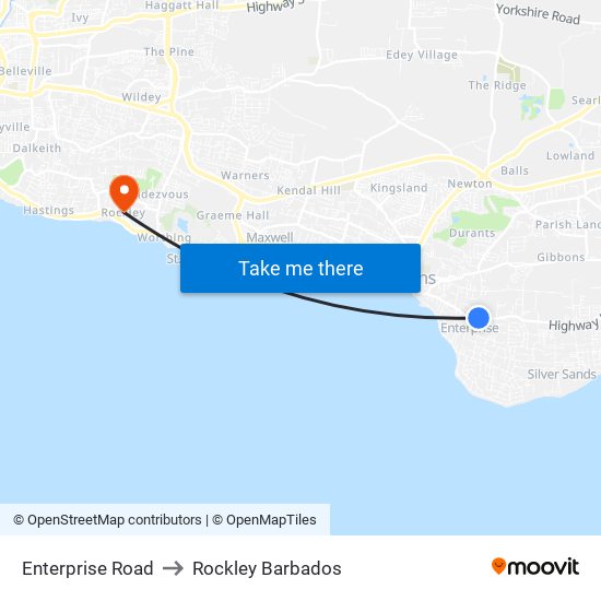Enterprise Road to Rockley Barbados map