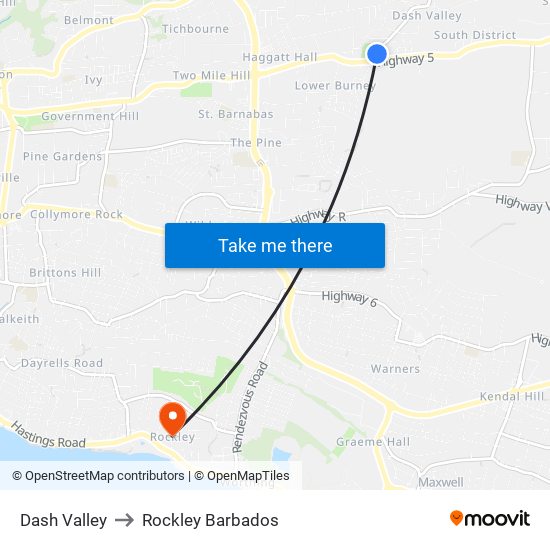 Dash Valley to Rockley Barbados map