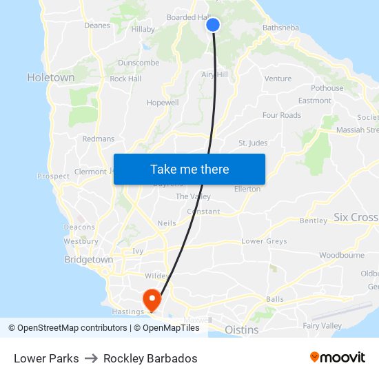 Lower Parks to Rockley Barbados map