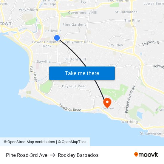 Pine Road-3rd Ave to Rockley Barbados map