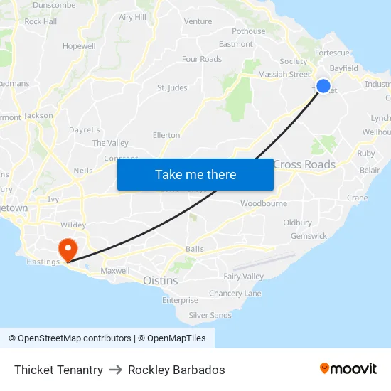 Thicket Tenantry to Rockley Barbados map