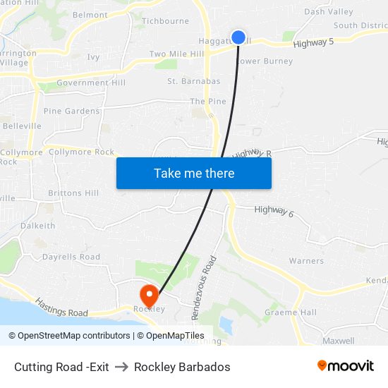 Cutting Road -Exit to Rockley Barbados map