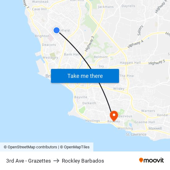 3rd Ave - Grazettes to Rockley Barbados map