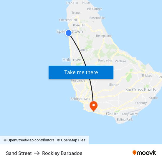 Sand Street to Rockley Barbados map
