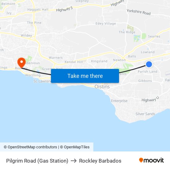 Pilgrim Road (Gas Station) to Rockley Barbados map