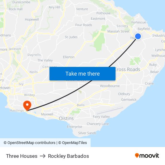 Three Houses to Rockley Barbados map