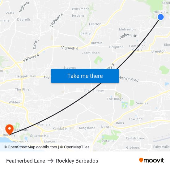 Featherbed Lane to Rockley Barbados map