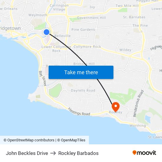 John Beckles Drive to Rockley Barbados map