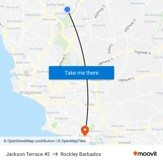 Jackson Terrace #2 to Rockley Barbados map