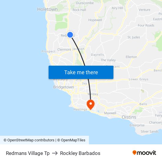 Redmans Village Tp to Rockley Barbados map
