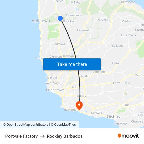 Portvale Factory to Rockley Barbados map