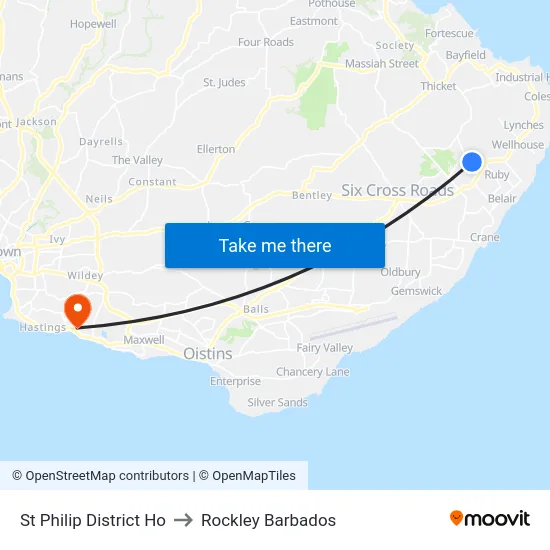 St Philip District Ho to Rockley Barbados map