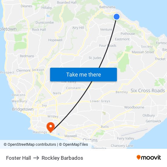 Foster Hall to Rockley Barbados map