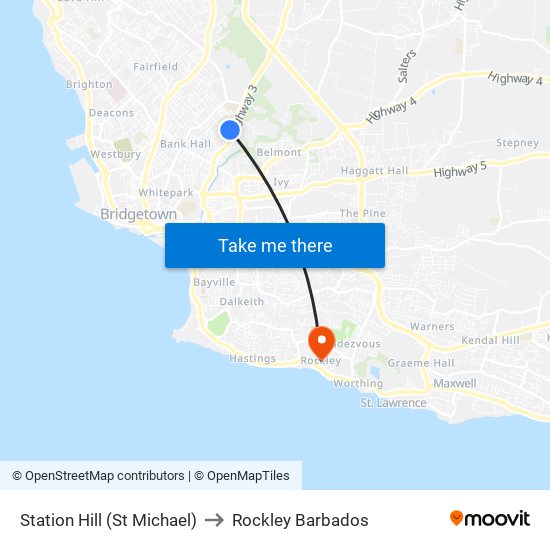 Station Hill (St Michael) to Rockley Barbados map