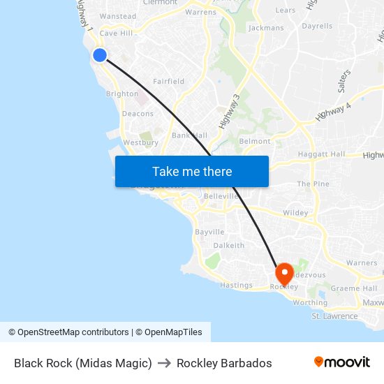 Black Rock (Midas Magic) to Rockley Barbados map